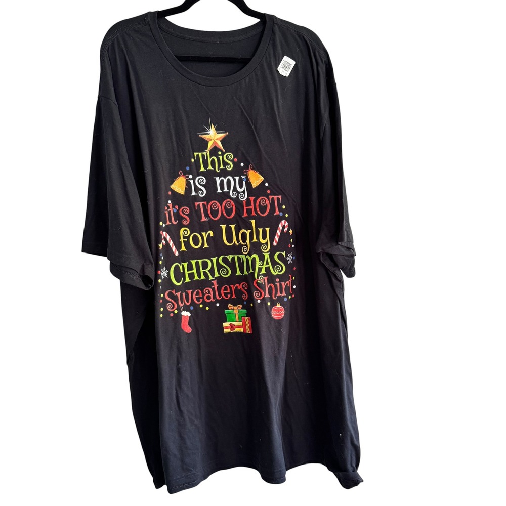 Gildan Mens 5XLT Too Hot For Ugly Christmas Sweater Shirt Black Graphic Tee